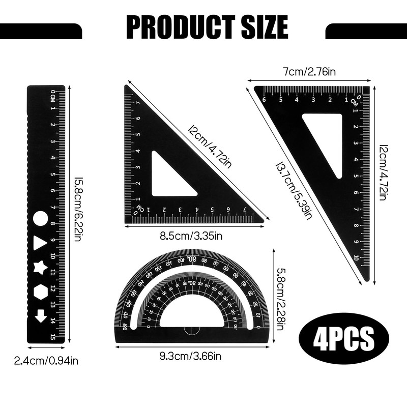 4 Pieces Aluminium Alloy Ruler Set, Metal Architect Scale Ruler