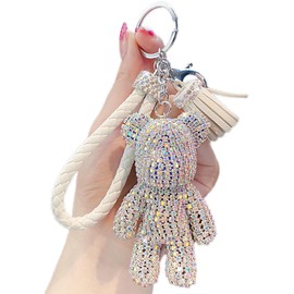 Llavero Oso de Cristal, Llavero Oso de Diamantes,Llavero de Personalidad,Llavero para Auto,Llavero de Juguete de Oso Brillante,Elegante Decoración Colgante de Mochila (Colorido blanco)