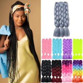 YAMEL Braiding Hair Extension, Kanekalon Braiding Hair for Braiding Crochet Twist Box Braids Hair 24 Inch 3 Piece Natural Grey Jumbo Braiding Hair