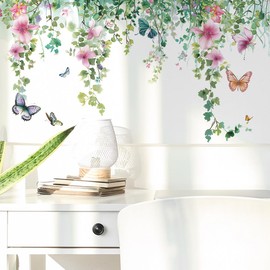 wall sticker decoration cute green vine flower fashionable wallpaper removable ceiling decoration wall sticker DIY hanging plants decor living room bedroom kids room wall art boys girls room wallpaper