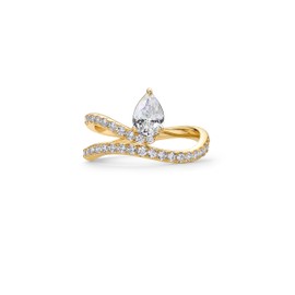 PAVOI 14K Gold Plated Premium Cubic Zirconia Square Solitaire Engagement Ring for Women | Unique Wavy Band Promise Ring | Fake Wedding Ring, 5, Yellow Gold, Cubic Zirconia
