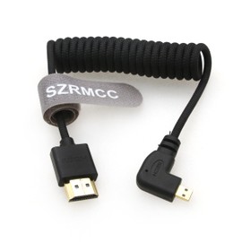 SZRMCC 8K 2.1 Micro HDMI Left Angle to HDMI High Speed Coiled Cable Braided Cable for Go-Pro Hero 3/4 Canon EOS M5 Sony A6000 A7III RX10 Nikon B500 Z6 Raspberry Pi 4 Atomos Ninja 2 Monitor