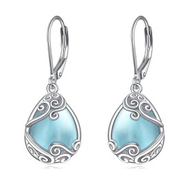 Aquamarine Filigree Drop Dangle Teardrop Earrings 925 Sterling Silver Aquamarine Leverback Earrings for Women Jewellery Gifts