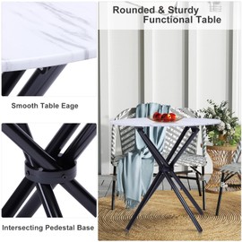 FurnitureR 31.5-Inch Round Dining Table for 2-4 People, Multifunctional Wooden Table for Cafe Restaurant Home Kitchen Dining Room, Unique Intersecting Pedestal Base and Metal Legs, White Marble