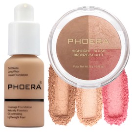 PHOERA Foundation, PHOERA Contour Palette,Shades with Highlighter & Bronzer & Blush,Up to 24 Hour Fresh Wear,PHOERA Makeup (105+ #003 Contour/Sand+#003)