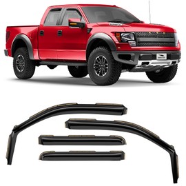 Voron Glass in-Channel Extra Durable Rain Guards for Ford F-150 SVT Raptor 2011-2014 SuperCrew, Window Deflectors, Vent Window Visors, 4 Pieces - 200287