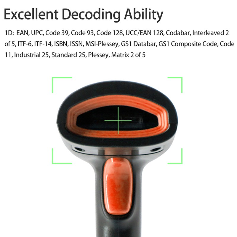 Wireless 1D Barcode Scanner 2.4G + USB Wired Connection CCD