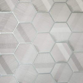 76 sq.ft Rolls Zambaiti Parati Textured Italian wallcoverings Modern Embossed Vinyl Non-Woven 3-d Optic Wallpaper Gray Silver Metallic Hexagon Lines Feature Geometric Textures Wall Covering 3D Z44809