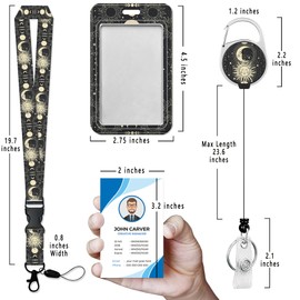 Badge Holder with Lanyard,Moon Sun Witch Lanyards for ID Badges, Badge Holder with Breakaway Lanyard Keychain, Card Protector for Women, Gifts for Teacher Nurse Workers