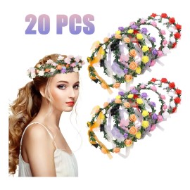 Pack de 20 Diademas Corona de Flores LED Briofox, Multicolores y Ajustables, para Fiestas