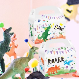QYCX 12 Pcs Dinosaur Candy Boxes, Dinosaur Gift Boxes Dinosaur Candy Bags Dinosaur Party Favor Boxes with Handle, Dinosaur Treat Boxes Goodie Boxes Dinosaur Loot Bags Dinosaur Gift Bag Dinosaur Party Favor Bags for Dinosaur Birthday Party Supplies Boys G
