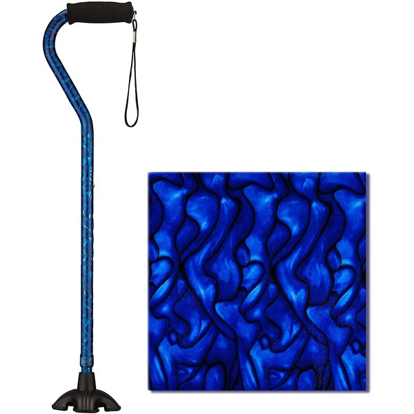 NOVA Medical Products Sugarcane, Walking Cane with All Terrain Rubber Quad Tip Base and Carrying Strap, Waves Design, Blue Rain