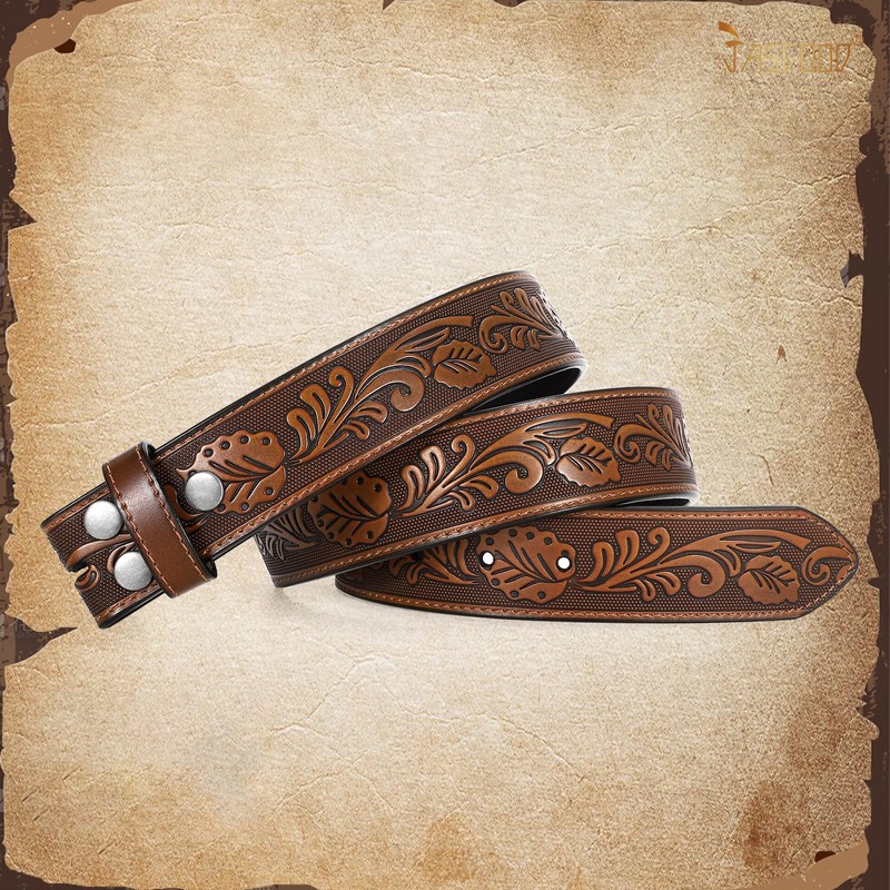 JASGOOD Western Leather Belt Strap for Men without Buckle Engraved