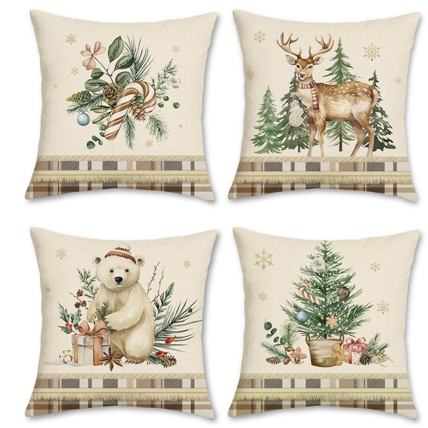 Bonhause Winter Christmas Cushion Covers 45 x 45 cm Bear