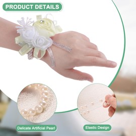 M METERXITY 6-Pack Corsage Wristlet Bracelet, Elastic Pearl Wrist Corsage Bands Wristlets, Bridal Wrist Flower Hand Flower Decor for Wedding Bride Handmade Corsage [Cream White]