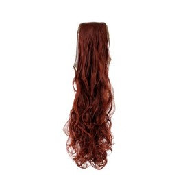 Hairpiece PONYTAIL (comb & ribbon wrap-around system) extension pigtail very long (24 inches) slightly CURLED wavy DARK RED YZF-1094HT-35