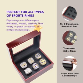 Championship Ring Display Case Box Wooden Storage Box for Sports Baseball Fans Souvenir 6 Holes
