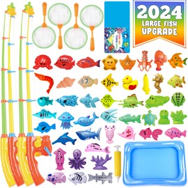 CozyBomB™ Kids Pool Fishing Toys Games | Summer Magnetic Floating Toy Magnet Pole Rod Fish Net Water Table Bathtub Bath Game, Learning Education For age 3 4 5 Boys Girls Toddlers Carnival Party Favors