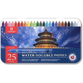 25 Colors Water Soluble Pastels, Watercolor Pastels Set for Beginners and Hobbyists, Includes Sharpener, Palette & Brush for Vibrant Art Creations (Classic)