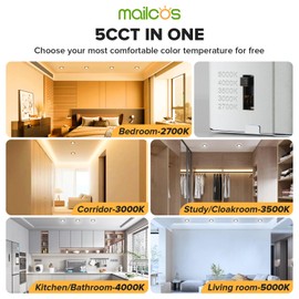 MAILCOS 12 Pack 4 Inch 5CCT Black Ultra-Thin LED Recessed Ceiling Light with Junction Box, 2700K-5000K Selectable, 810LM High Brightness, Dimmable Canless Wafer Downlight, 9W 120V, ETL