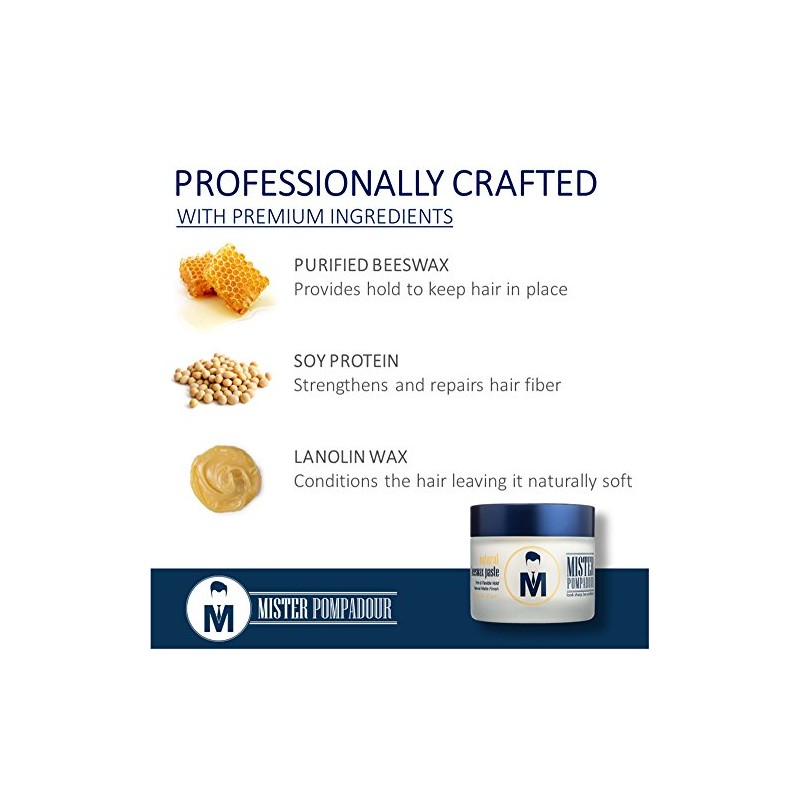 Natural Beeswax Paste for Men, Hair Styling, 2 oz. by
