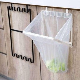 Under Cabinet Trash Bag Rack, Foldable Space Saving Hanging Trash Bag Holder 2PCS for Kitchen (White)
