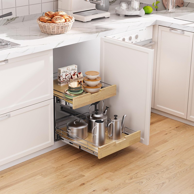 Sikarou Pull Out Cabinet Organizer,Heavy-Duty Slide Out Shelf, Wood And