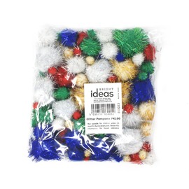 Bright Ideas 100 Multicolour Glitter Assorted Kids Craft Pom Poms, Assorted Sizes and Multi Colour Soft Pom Poms, Arts & Craft, Pompoms Balls for DIY Creative Crafts Decorations