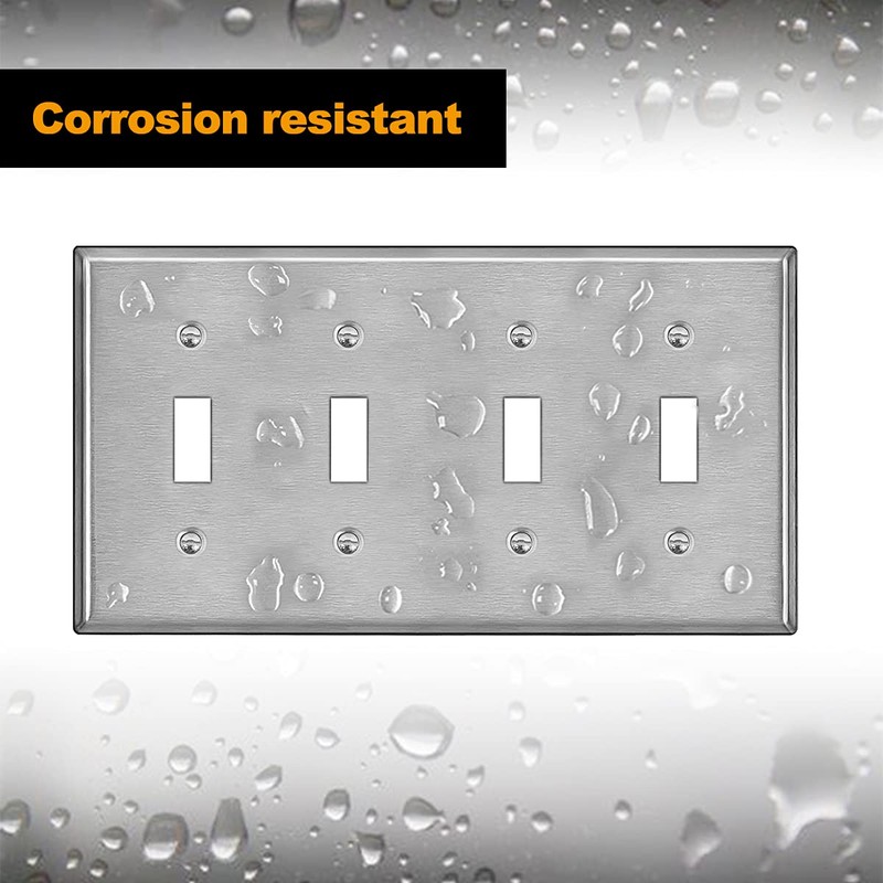 BESTTEN 4 Gang Toggle Switch Metal Wall Plate with Ｗhite
