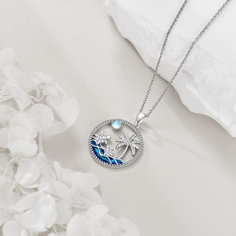 CRMAD Turtle Beach Necklace Sterling Silver Palm Tree Ocean Wave