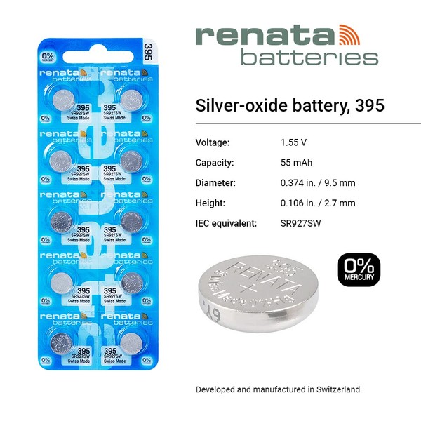 Renata Batteries 395 Button Cell Watch Battery, 5 Pcs