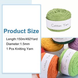 sourcing map 1 Skein Cotton Yarn, 100% Cotton Chunky Yarn for Hand Knitting, Blanket Yarn for Crocheting Each of 100g/3.53oz(Per Skein 150m/164 Yard)/Light Green