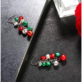 Silver Red Green Christmas Jingle Bell Tinkle Bell Cute Ornament Long Chain Dangle Earrings for Women Fish Hook Dangling Hanging Hypoallergenic Christmas Festival Party Jewelry Gift for Bff