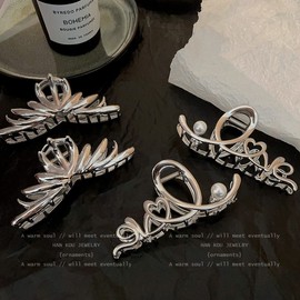 Metal Letter Hairpin, Shark Clip & Grab Clip Hair Accessory F1180 Silver- 5ea