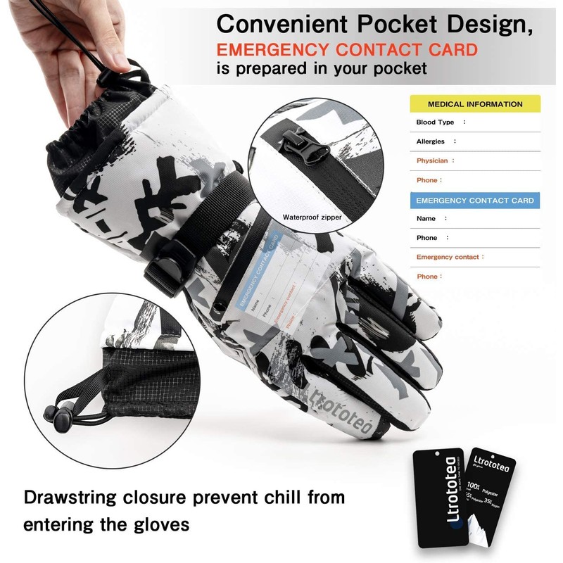 Ski Gloves, Snow Winter Gloves Warm Touchscreen Gloves Waterproof Outdoor