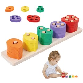 KUKUTrue Montessori Toy for 1 2 3 Years, Stacking Toy, Educational Toys, Fine Motor Skills Toys, Wooden, Gift for Boys Aged 1–3 Years