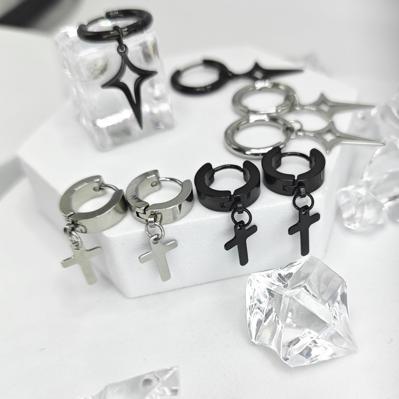 TFENY SJGF 4 Pairs 316L Star and Cross Dangle Drop