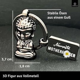 LANOLU Buddha Keyring, Funny Gift for Yoga Fans with Engraving Namaste Madafaka, Lucky Charm Key Ring Men, Pendant for More Serenity with Real 3D Buddha Figure, black