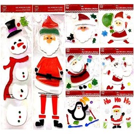 Santa Snowman Glass Christmas Gel Window Stickers Christmas Party Door Decorations (4Pcs Square Different Style)