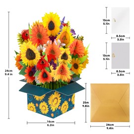 GREETING ART Flower Greeting Cards,Sunflower,Get Well Soon Pop Up Cards, 3D Paper Flowers Bouquet Greeting Cards,Birthday Card for Women Mom Wife,Thank You Card,Anniversary Card