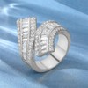 MDFUN 2 Rows Twisted Eternity Rings Emerald Cut Cubic Zirconia