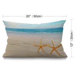 BGBDEIA Beach Starfish and Seas Oceans Blue Sky Seashells on the Sand Cushion Cover Farmhouse Décor Lumbar Pillow Cover Housewarming Gifts Family Room Décor 30 x 50 cm 12" x 20"