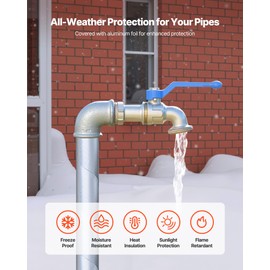 VEVOR Pipe Insulation Wrap, 32.8 FT x 2-inch Pipe Insulation Tape with Aluminum Foil Layer, Self-Adhesive Foam and Foil Pipes Wrap for Freeze Protection, Heat & Cold Resistant for Outdoor Indoor Use