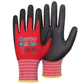 KAYGO Safety Work Gloves MicroFoam Nitrile Coated 3 Pairs, KG18N, Seamless Knit Nylon Glove with Abrasion and Oil Resistant Grip, Ideal for General Purpose, Automotive, DIY (Large, Red)