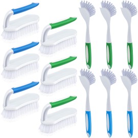Hsei 6 Pcs Heavy Duty Scrub Brush Kit Bathroom Bathtub Scrubber Hard Bristle Cleaning Brush Ergonomic Handle and Durable Bristles for Cleaning Carpet Kitchen Pots, Pans and Sinks