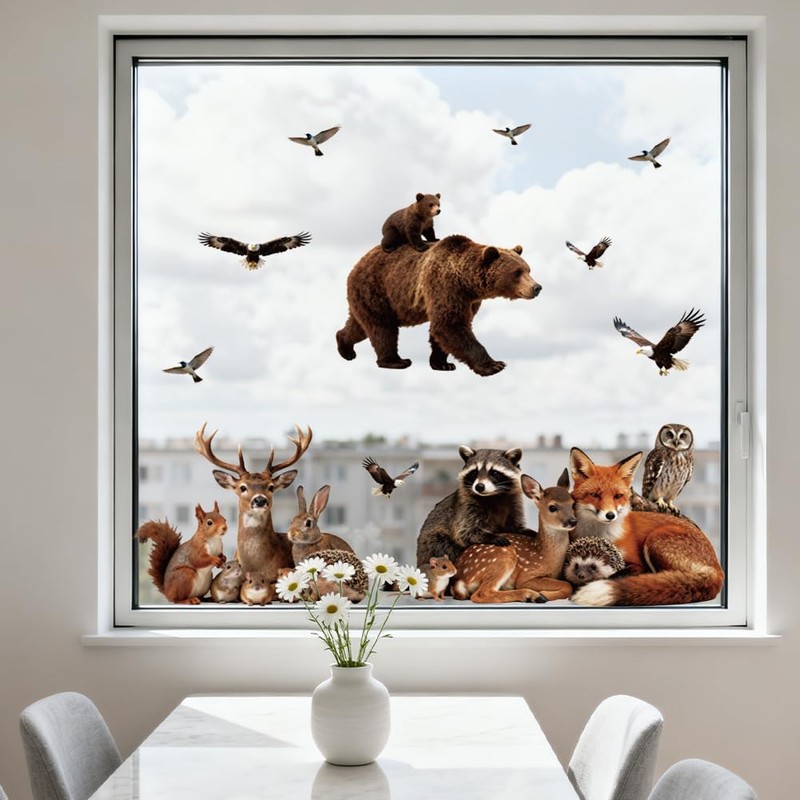 ANATTASOUL Forest Animals Window Clings for Home Decor(47.24" x 11.8")