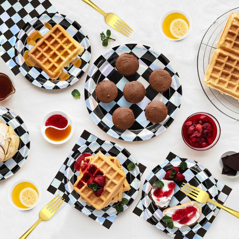 Party Tableware 96 Checkerboard Party Tableware Set Checked Piece Black