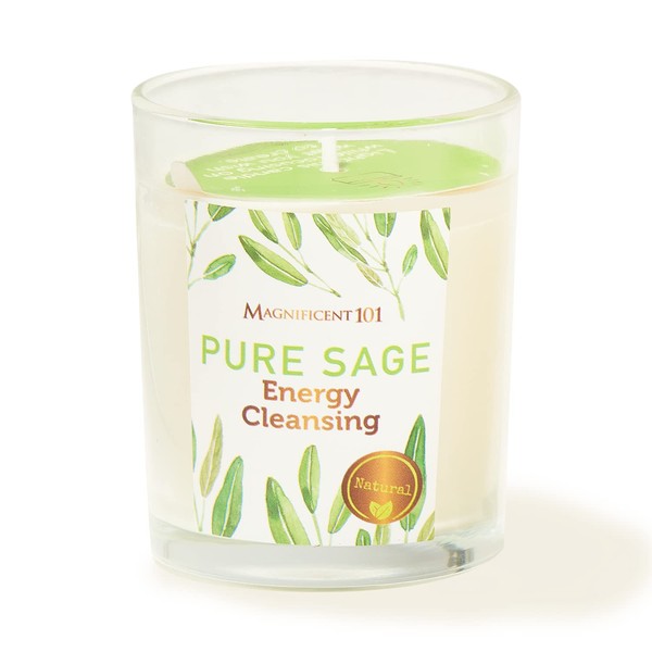 Magnificent 101 Long Lasting Pure Sage Scented Smudge Candles | 6 Oz - 30 Hour Burn | All Natural & Organic Soy Wax Candle with Essential Oils for House Energy Cleansing, Purification & Manifestation