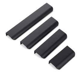 Qrity Pack of 10 96 mm Modern Kitchen Handles Curved Door Handle Concealed Drawer Handle Wardrobe Long Handle with Screws Black