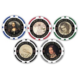 DA VINCI Masterworks Poker Chip Set with 500 Chips with Denominations, 2 Decks of Cards, 3 Dealer Buttons and 2 Cut Cards
